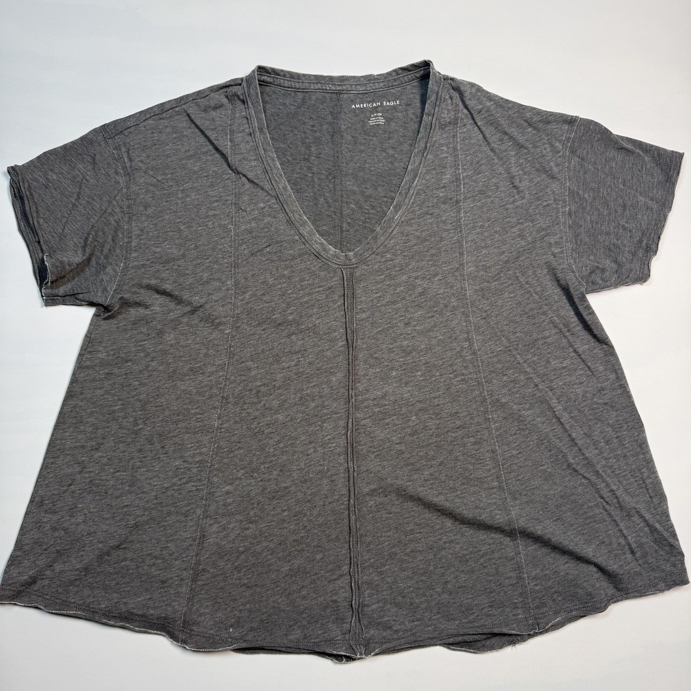 American Eagle Outfitters Shirt Womens Small Gray V Neck Relaxed Tee Jersey Top